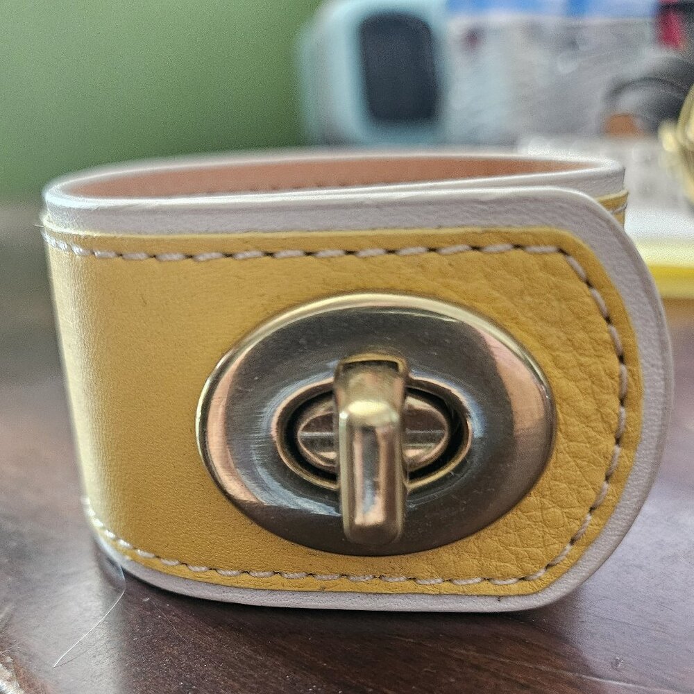 Coach Yellow and White Leather Turn lock Wrap Bracelet NWOT